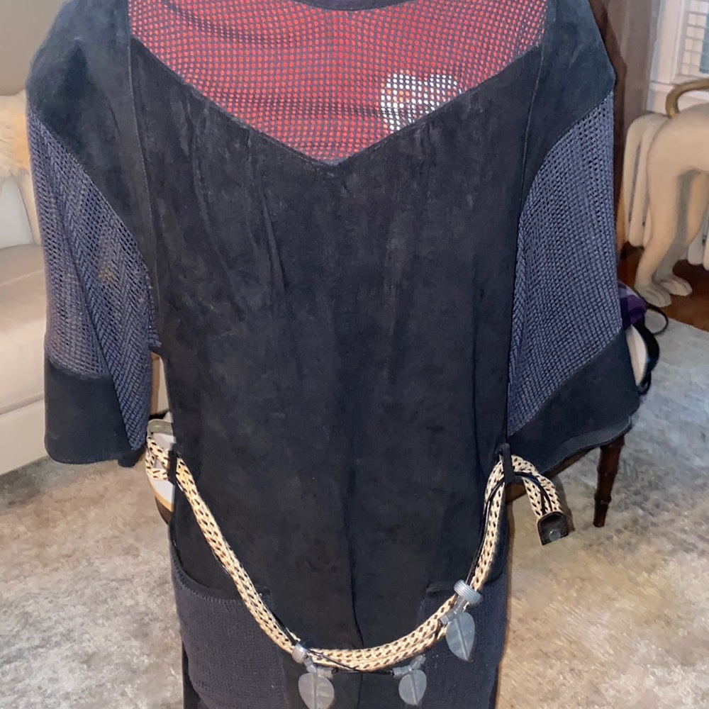 Black suede three- quarter sleeve dress